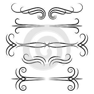 Ornamental borders set. Swirly lines design elements. Vintage decorative borders and page dividers. Vector illustration.